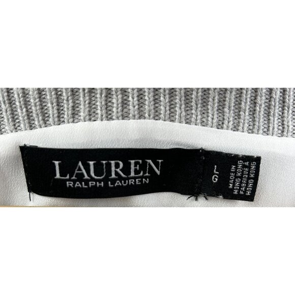 Vtg Lauren Ralph Lauren Sweater Womens L Gray Layered Shirttail Hem Cotton Knit - Picture 3 of 8